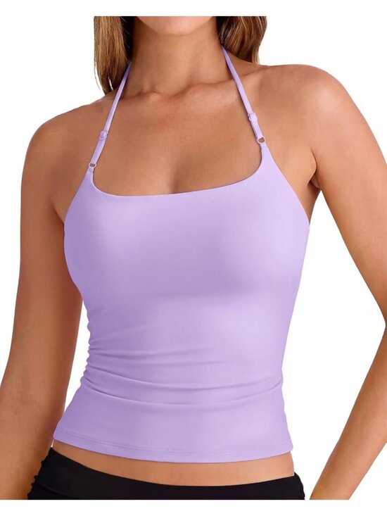 Tops - Women's Lilac Sleeveless Backless Double Lined Pull On Imported Tank Top